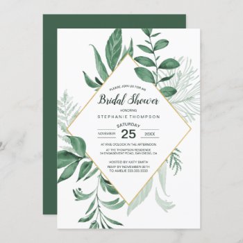 Watercolor Wild Leaves Hunter Green Bridal Showe Invitation by SpecialOccasionCards at Zazzle