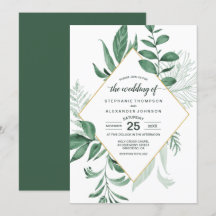 Watercolor Wild Leaves Hunter Green Wedding