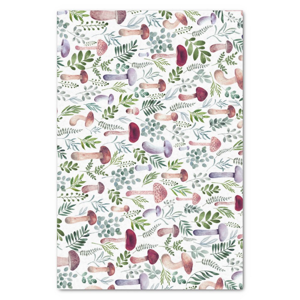 Disover Watercolor Wild Mushrooms and Leaves Pattern  Tissue Paper