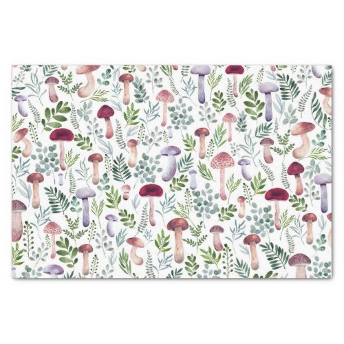 Watercolor Wild Mushrooms and Leaves Pattern  Tissue Paper