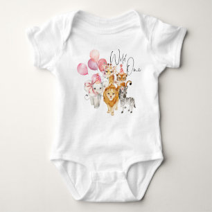 Watercolor Wild one Girl safari animals Baby Bodysuit