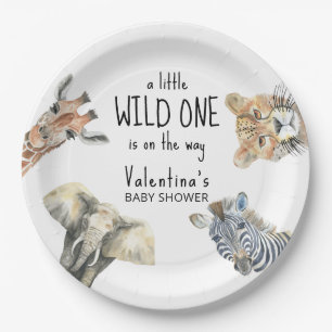 Watercolor Wild One Safari Animals Baby Shower Paper Plates