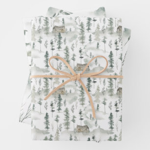  Watercolor Wild Pine Pattern Wrapping Paper Sheets