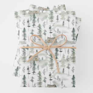  Watercolor Wild Pine Pattern Wrapping Paper Sheets