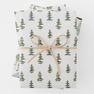  Watercolor Wild Pine Pattern Wrapping Paper Sheets