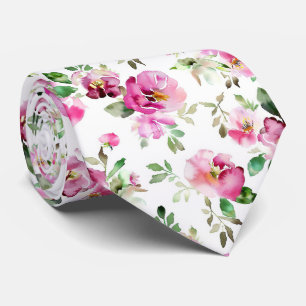 Watercolor Wild Rose Pattern Neck Tie