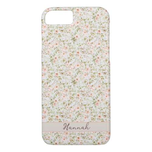 Watercolor Wild Roses Pattern Personalized iPhone 87 Case