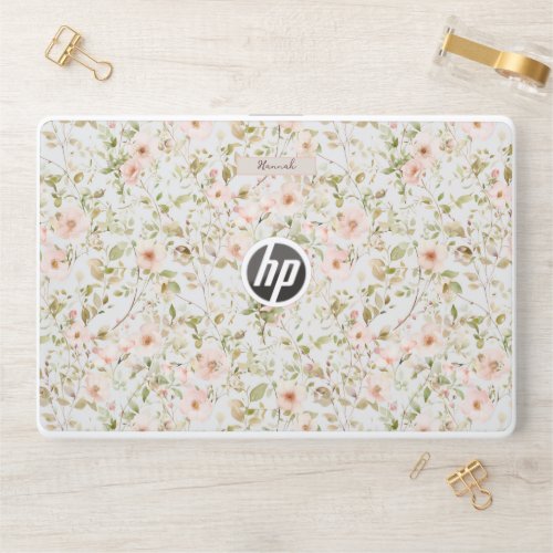 Watercolor Wild Roses Pattern Personalized HP Laptop Skin