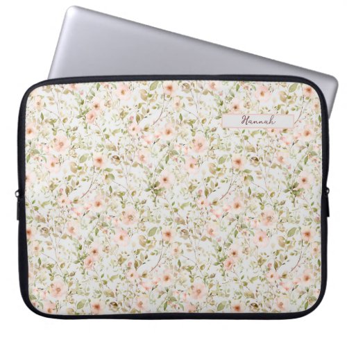 Watercolor Wild Roses Pattern Personalized Laptop Sleeve