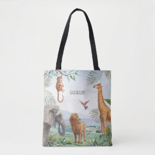 Watercolor Wild Safari Jungle African Animals Tote Bag