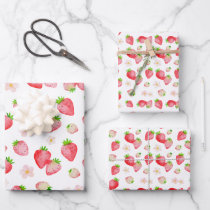 Watercolor Wild Strawberry Birthday Wrapping Paper Sheets
