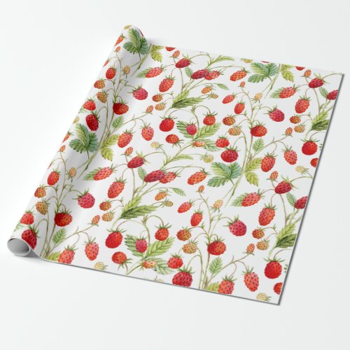 Watercolor Wild Strawberry Pattern  Wrapping Paper