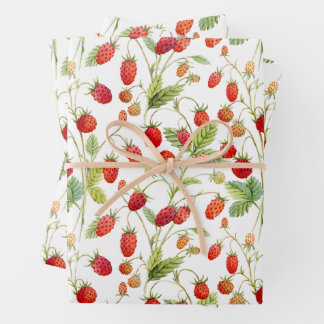 Watercolor Wild Strawberry Pattern Wrapping Paper Sheets