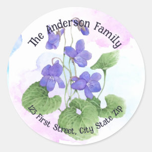 Watercolor Wild Violet Garden Flower art Classic Round Sticker