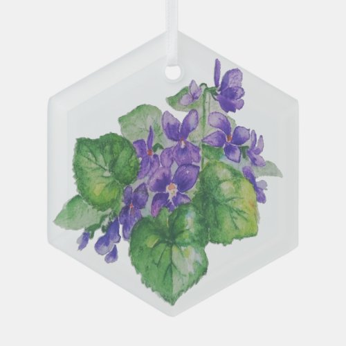 Watercolor Wild Violet Garden Flower Floral Art Glass Ornament