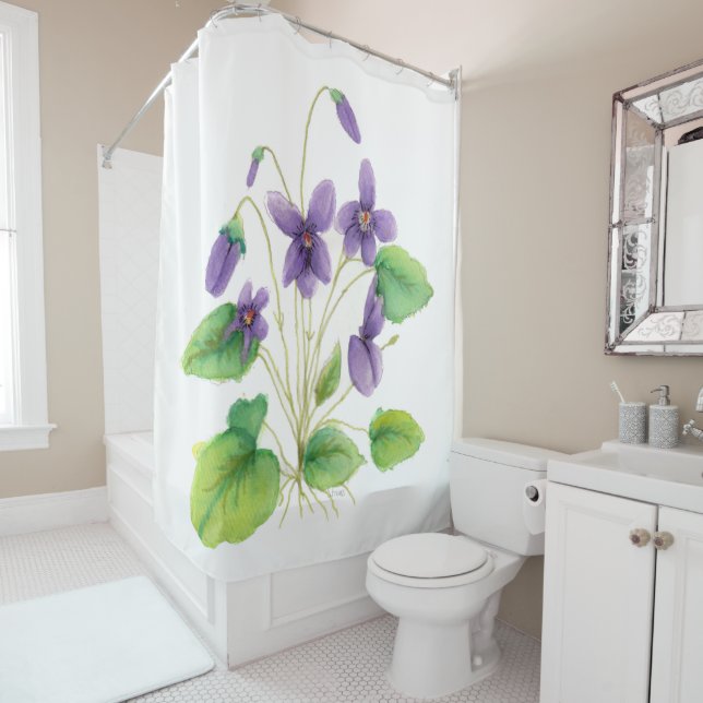 Watercolor Wild Violets Shower Curtain (In Situ)