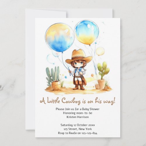 Watercolor Wild West Boy Baby Shower Invitation