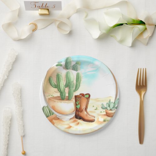 Watercolor Wild West Boy Baby Shower Paper Plates