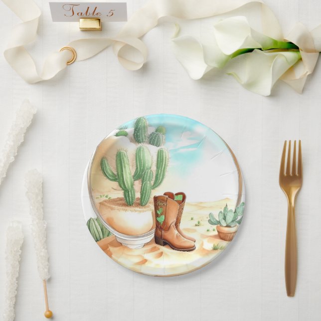 Watercolor Wild West Boy Baby Shower Paper Plates (Wedding)