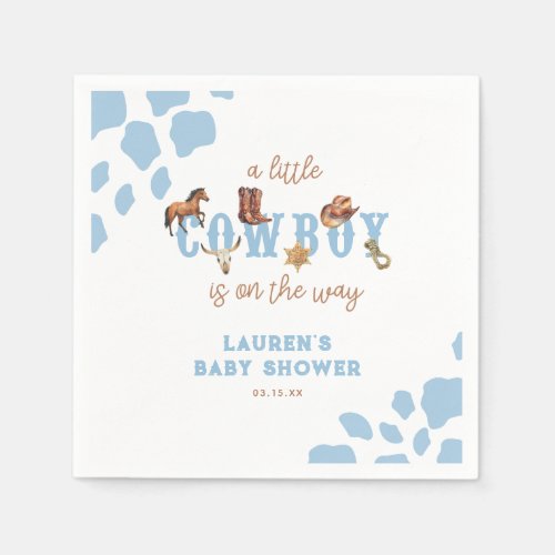 Watercolor Wild West Little Cowboy Baby Boy Shower Napkins