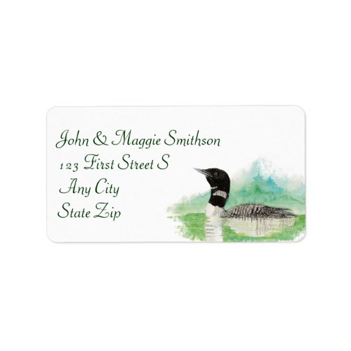 Watercolor Wilderness Common Loon Bird Address Label