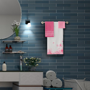 Watercolor wildfloral white name bath towel set