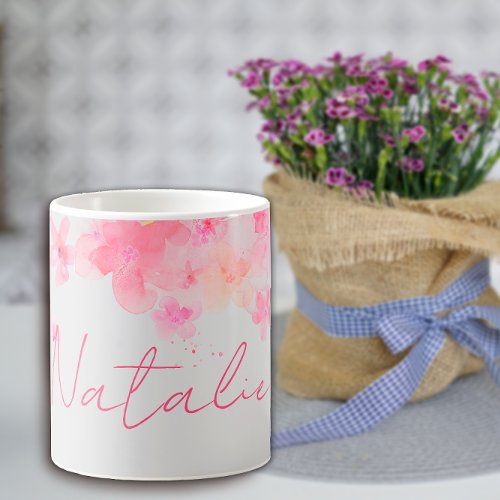 Watercolor wildfloral white name  coffee mug