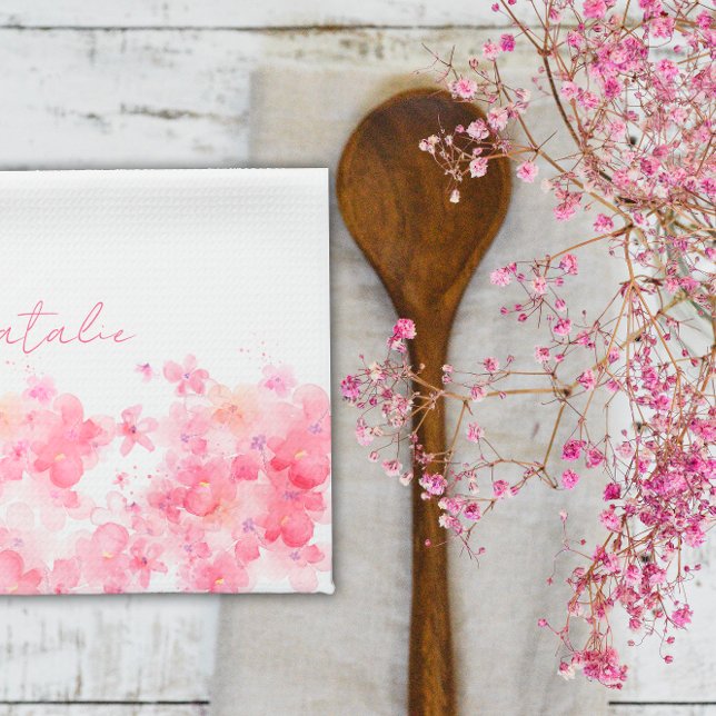 Watercolor wildfloral white name  kitchen towel (Creator Uploaded)