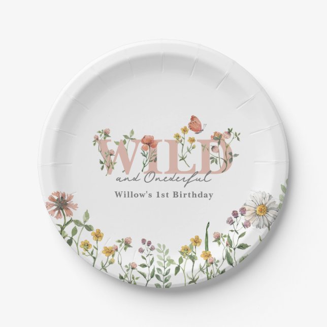 Watercolor Wildflower 1st Birthday Custom Paper Plates (Front)