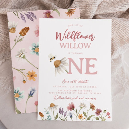 Watercolor Wildflower 1st Birthday Party Invitation