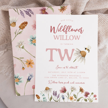 Watercolor Wildflower 2nd Birthday Party Invitation