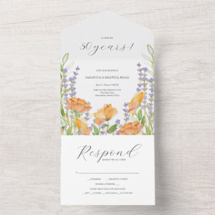 Watercolor Wildflower 50th Wedding Anniversary All In One Invitation