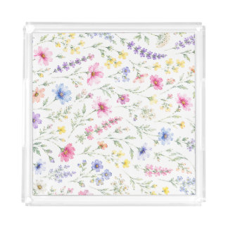 Watercolor Wildflower Acrylic Tray