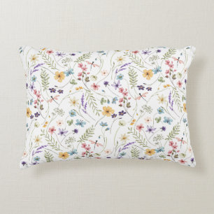 Watercolor Wildflower And Butterflies Pattern Accent Pillow