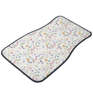 Watercolor Wildflower And Butterflies Pattern Car Floor Mat
