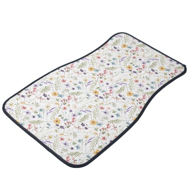 Watercolor Wildflower And Butterflies Pattern  Car Floor Mat (Angled)
