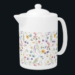 Watercolor Wildflower And Butterflies Pattern Teapot<br><div class="desc">A seamless watercolor floral pattern featuring delicate wildflowers, leaves, butterflies, and dragonflies in soft pastel shades on a white background.</div>