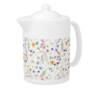 Watercolor Wildflower And Butterflies Pattern  Teapot
