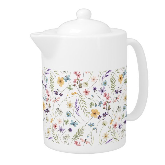 Watercolor Wildflower And Butterflies Pattern  Teapot (Right)