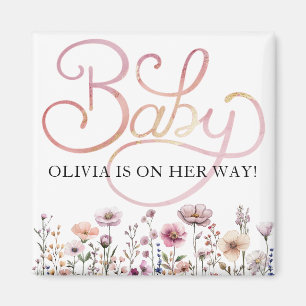 Watercolor Wildflower Baby Girl Arrival Magnet – D