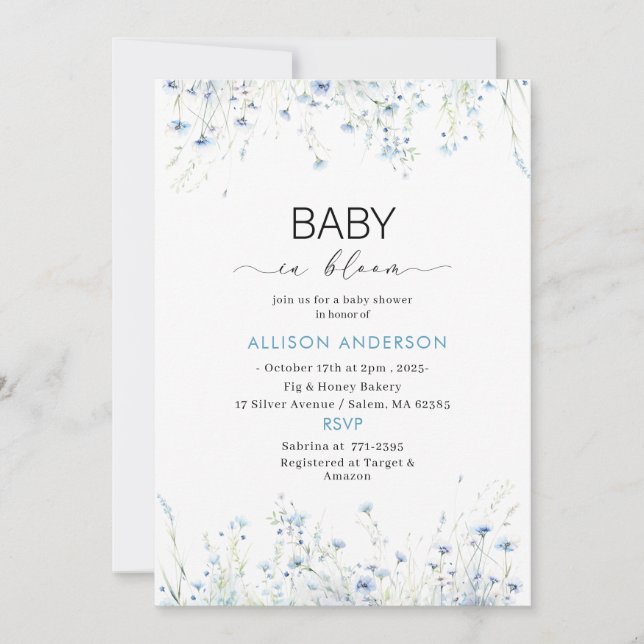 Watercolor Wildflower  Baby in Bloom Baby shower Invitation (Front)