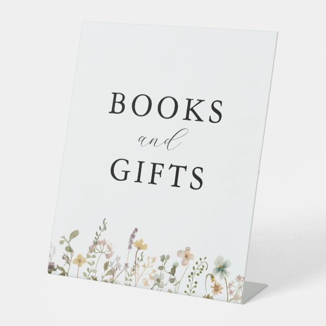 Watercolor Wildflower Baby Shower Books & Gifts Pedestal Sign (Front)