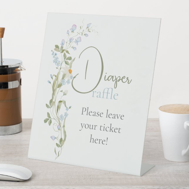 Watercolor Wildflower Baby Shower Diaper Raffle Pedestal Sign (In SItu)