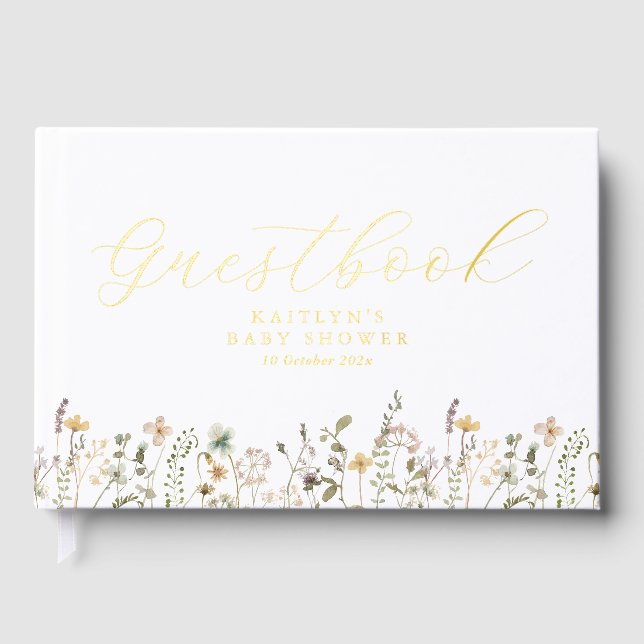 Watercolor Wildflower Baby Shower Foil Guest Book (Front)