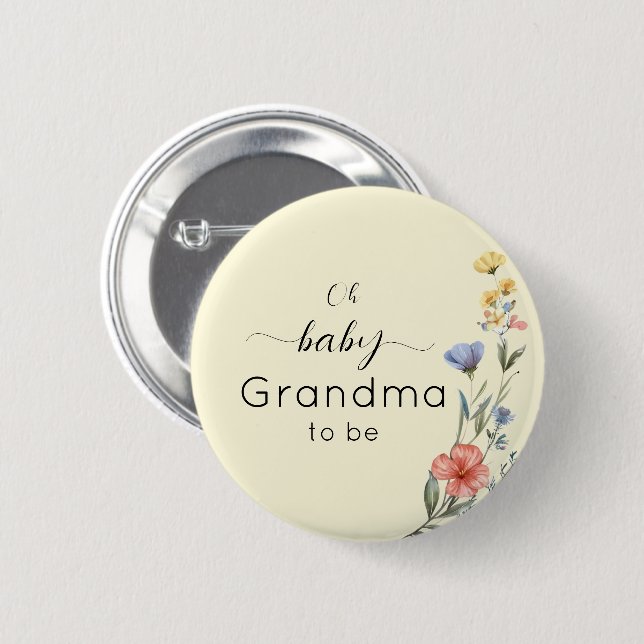 Watercolor Wildflower Baby Shower Grandma-to-be Button (Front & Back)