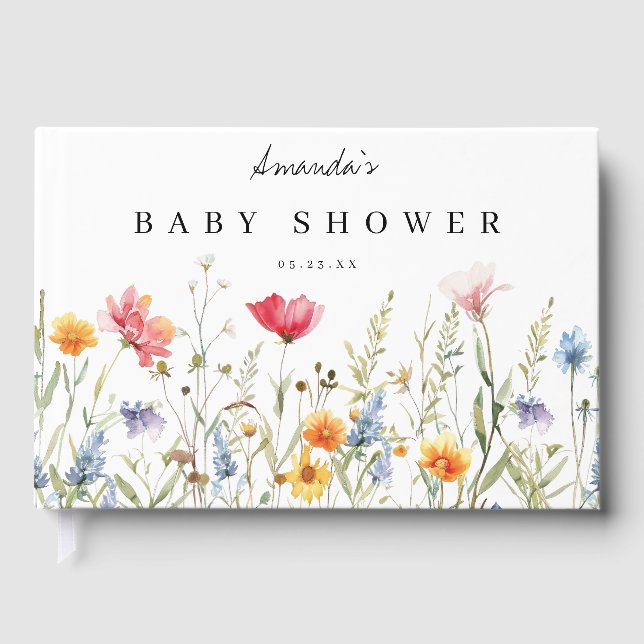 Watercolor Wildflower Baby Shower Guest Book (Front)