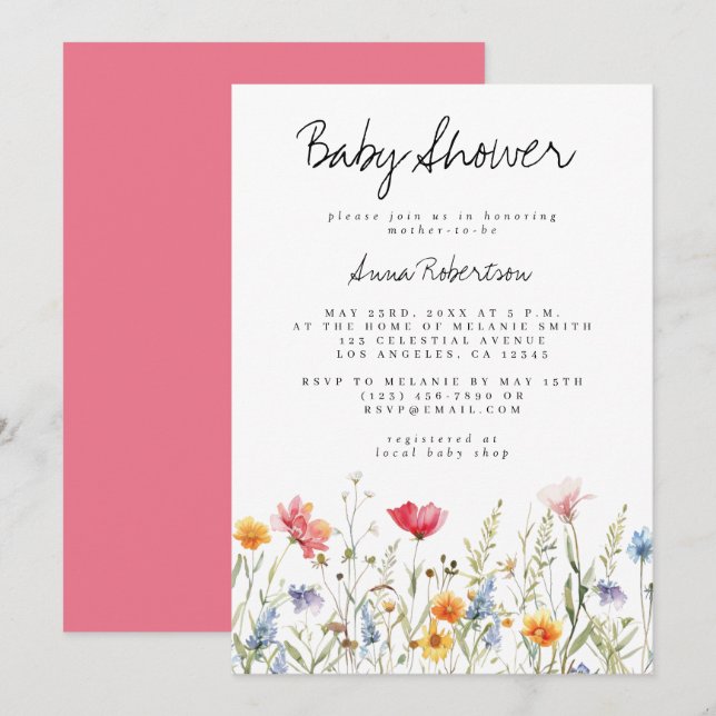 Watercolor Wildflower Baby Shower Invitation (Front/Back)
