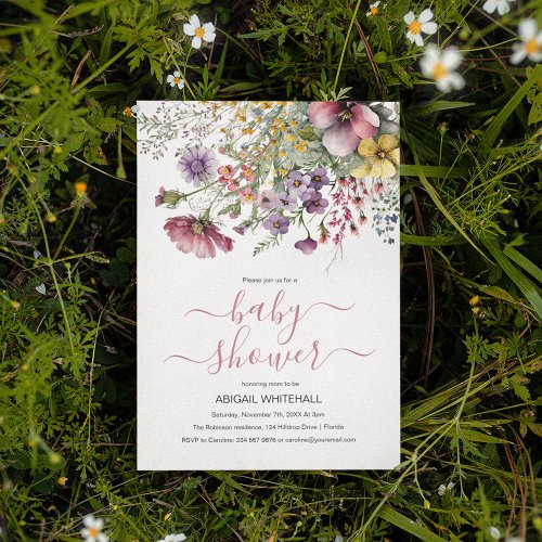 Watercolor Wildflower Baby Shower Invitation