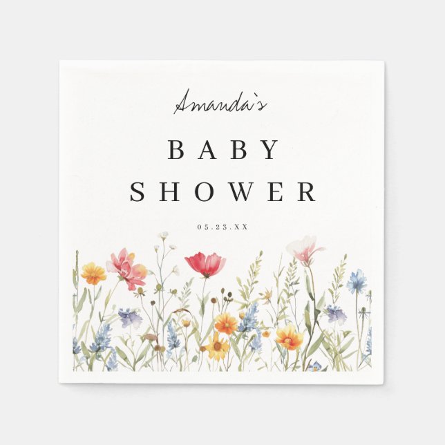Watercolor Wildflower Baby Shower Napkins (Front)