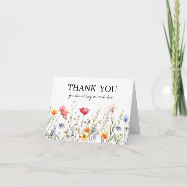 Watercolor Wildflower Baby Shower Thank You Card (Front)